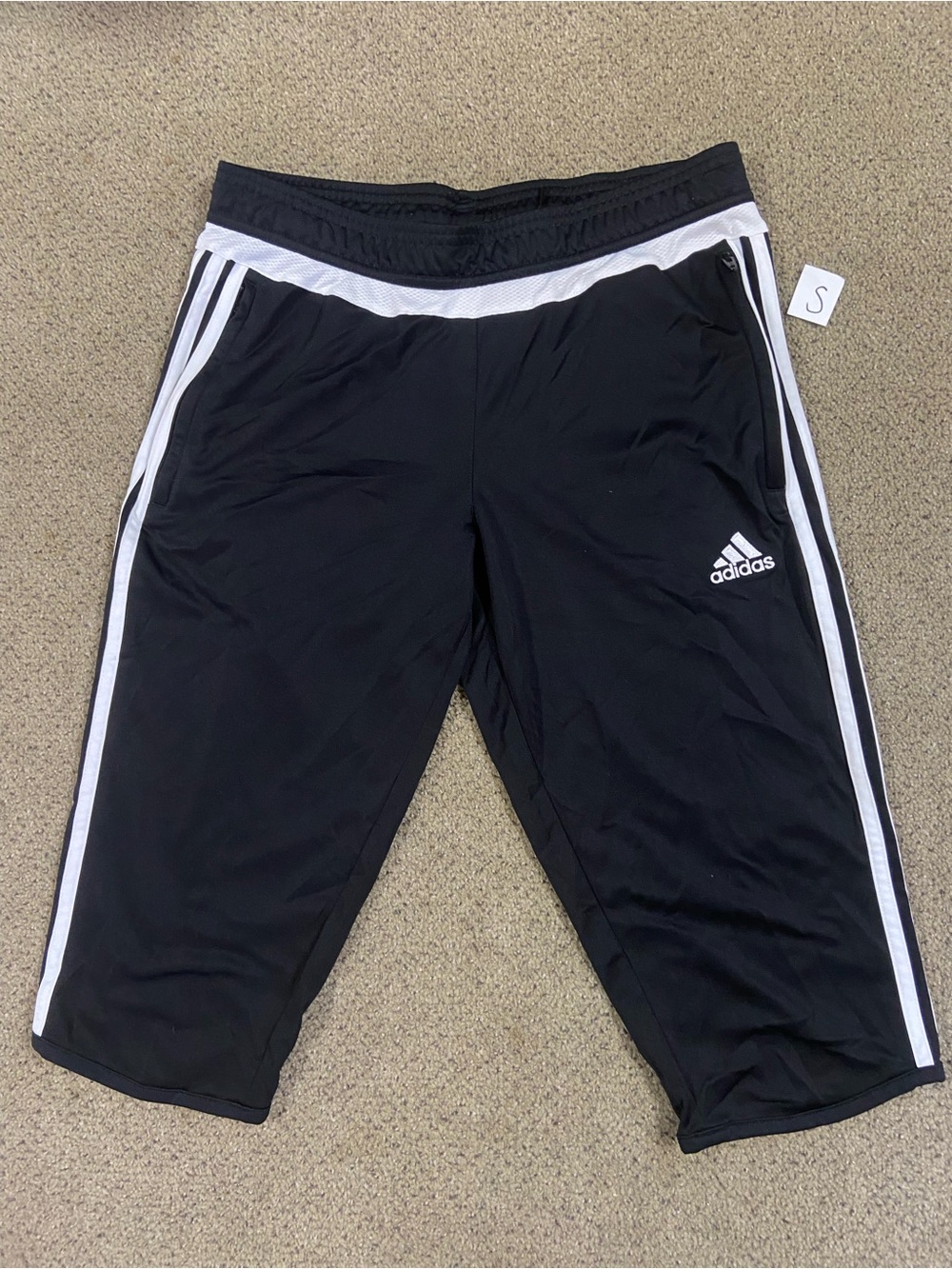 adidas Black Athletic Three-Stripe Capris